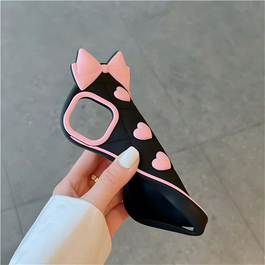 Cute Kalpli Kurdeleli Silikon Hamur Telefon Kılıfı