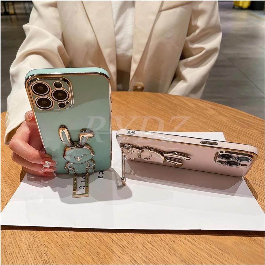 Cute Rabbit Standlı Kamera Korumalı Lazer Kılıf Mavi