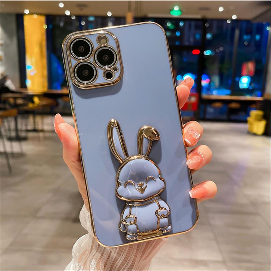 Cute Rabbit Standlı Kamera Korumalı Lazer Kılıf Mavi