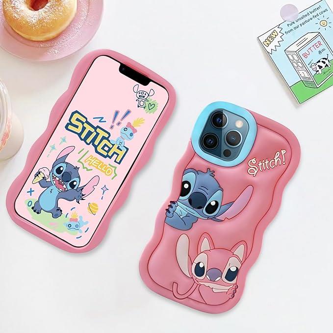 Cute Stitch Silikon Hamur Telefon Kılıfı Pembe Renkli