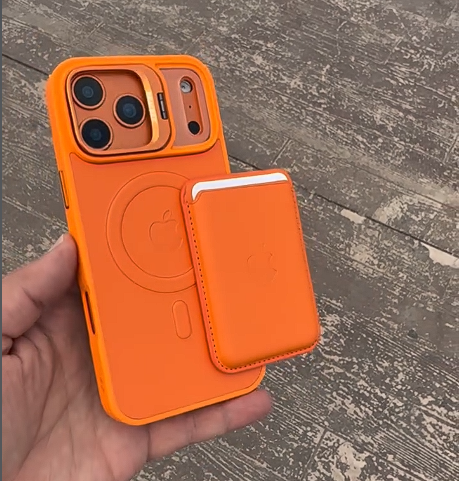 D-Ming M-Safe Kartlıklı Standlı Deri Premium Kılıf Turuncu Renkli