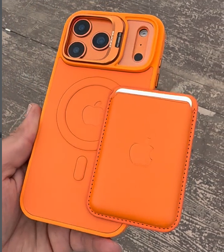D-Ming M-Safe Kartlıklı Standlı Deri Premium Kılıf Turuncu Renkli