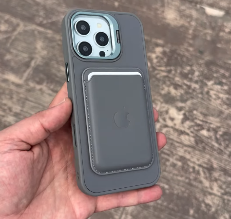 D-Ming M-Safe Kılıf Ve M-Safe Kartlıklı Standlı Deri Premium Kılıf Gri Renkli