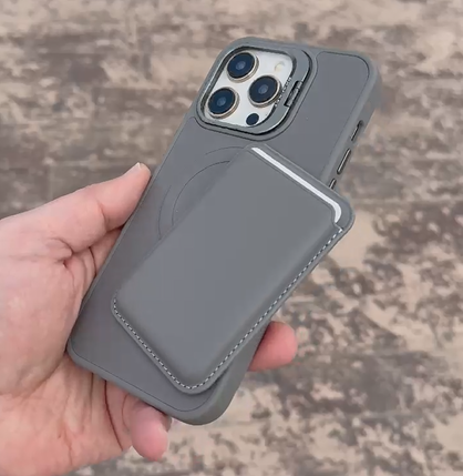 D-Ming Magsafe Özellikli Cüzdanlı Kartlıklı Standlı  Telefon Kılıfı Siyah Renkli