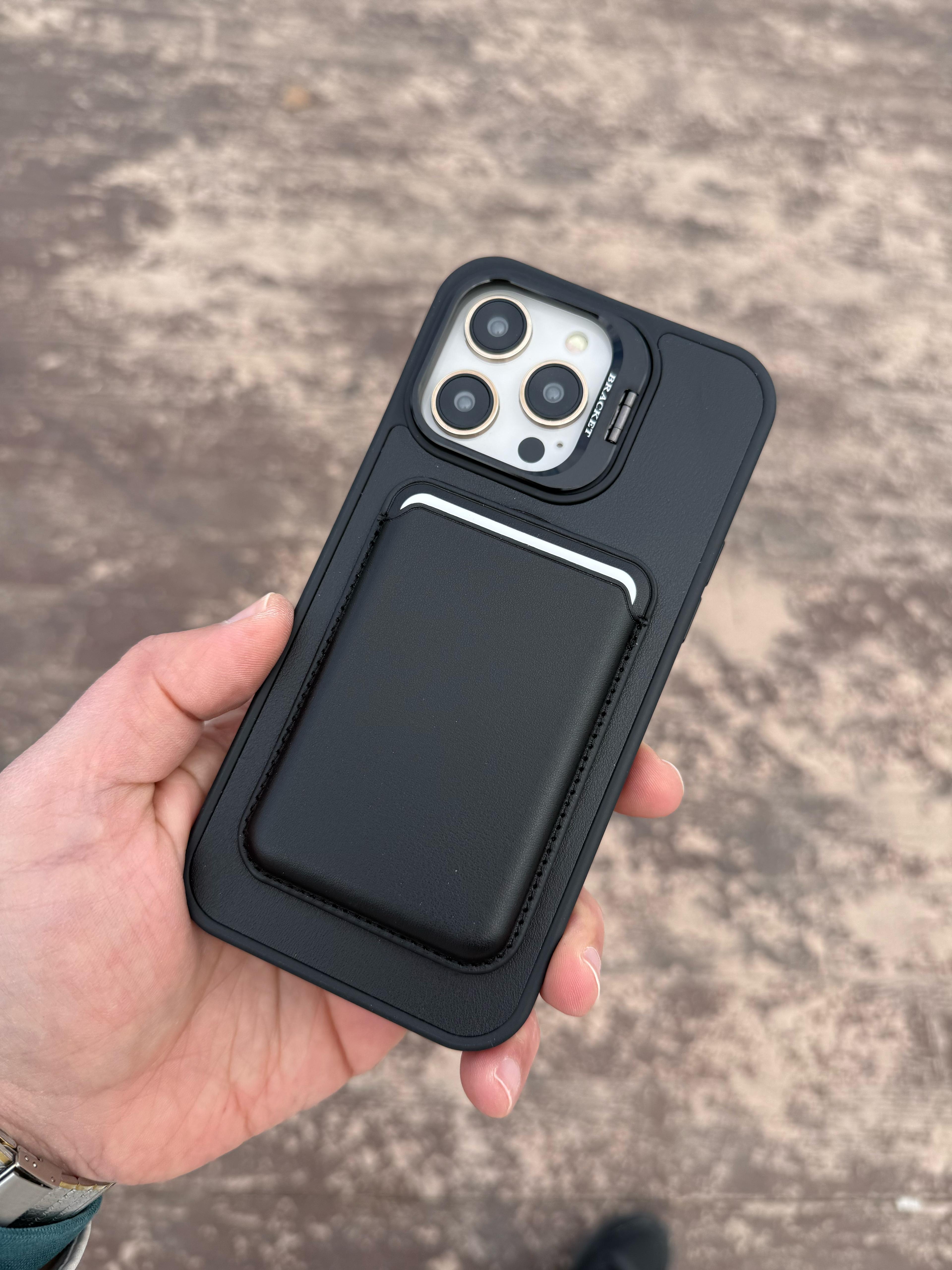 D-Ming Magsafe Özellikli Cüzdanlı Kartlıklı Standlı  Telefon Kılıfı Siyah Renkli