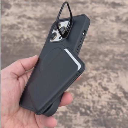 D-Ming Magsafe Özellikli Cüzdanlı Kartlıklı Standlı  Telefon Kılıfı Siyah Renkli