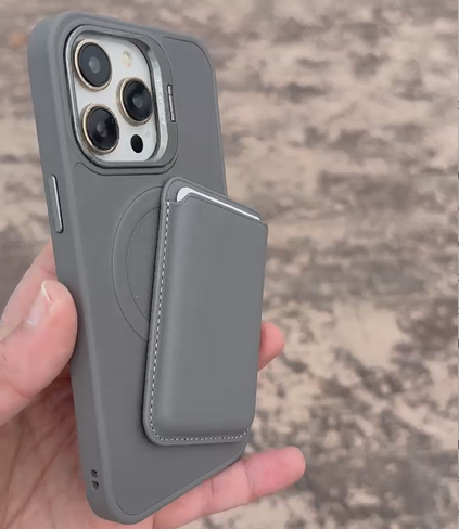 D-Ming Magsafe Özellikli Cüzdanlı Kartlıklı Standlı  Telefon Kılıfı Siyah Renkli