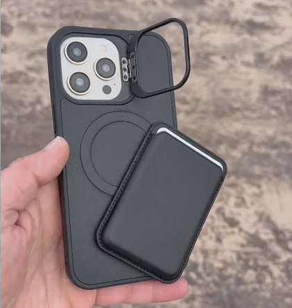 D-Ming Magsafe Özellikli Cüzdanlı Kartlıklı Standlı  Telefon Kılıfı Siyah Renkli