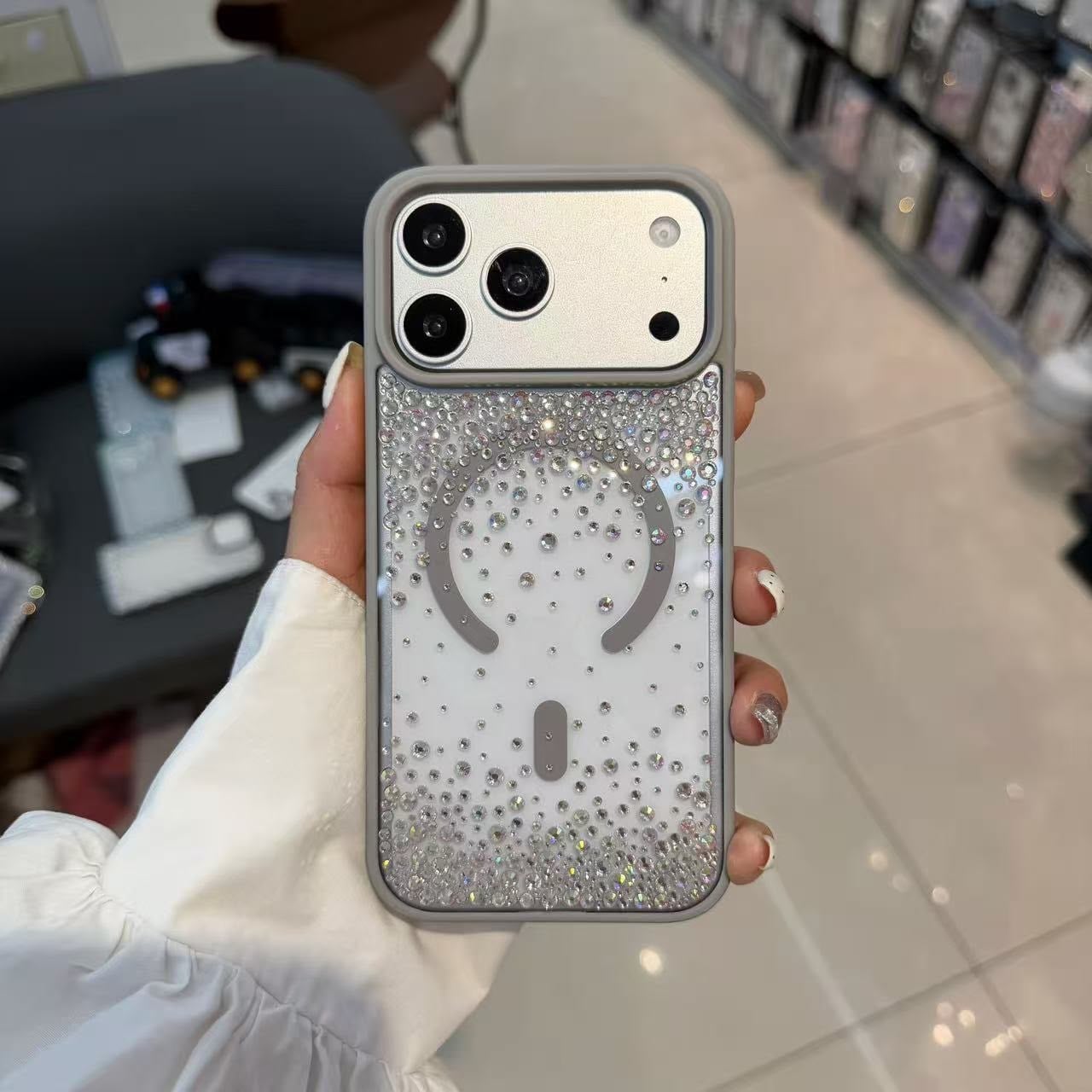 Damlataş Crystal Drop MagSafe Premium Kılıf Gri Renkli