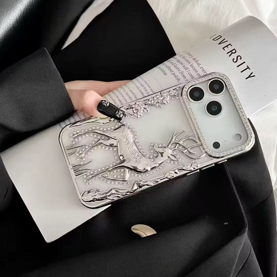 Elite Deer Parlak Taşlı Silikon Telefon Kılıfı Gümüş Renkli