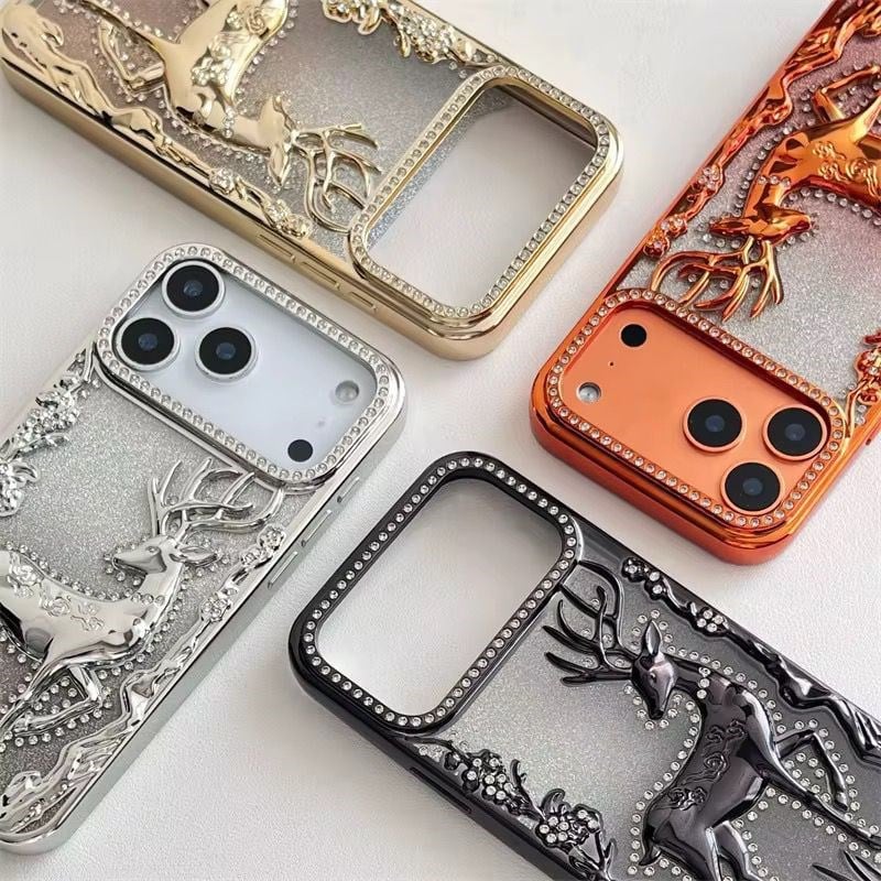 Elite Deer Parlak Taşlı Silikon Telefon Kılıfı Turuncu Renkli