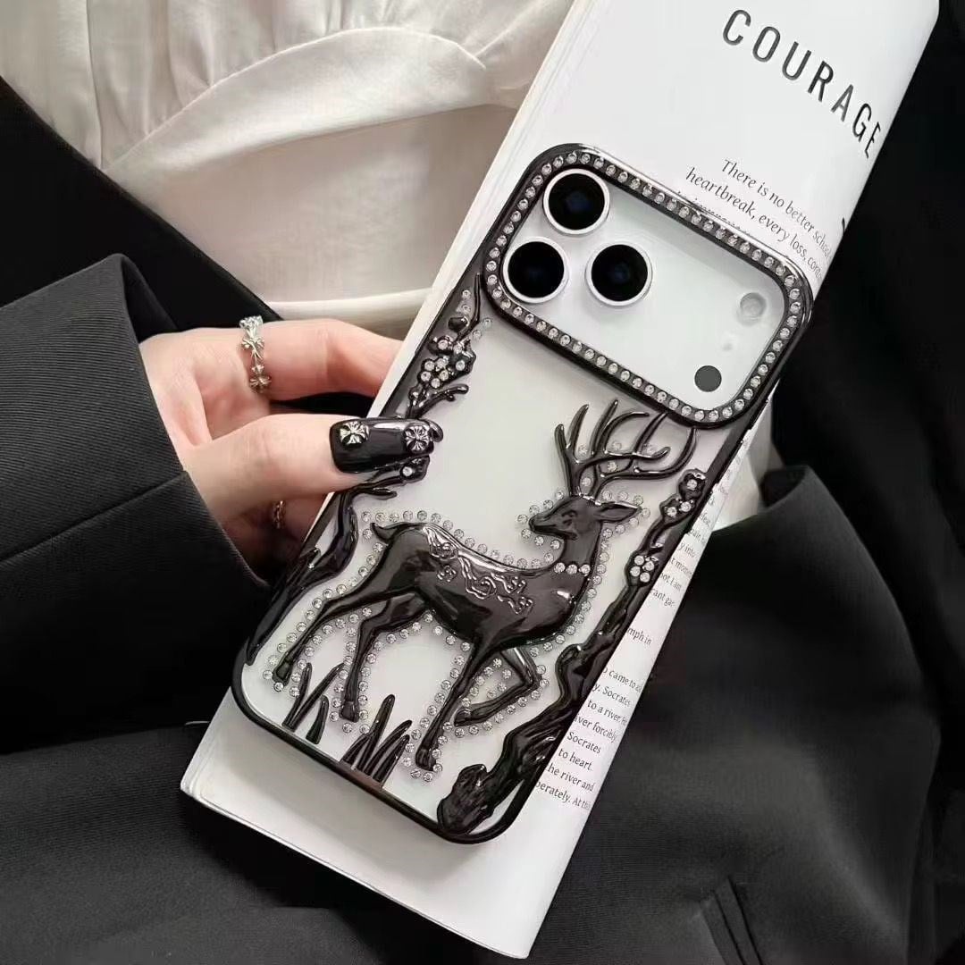 Elite Deer Parlak Taşlı Silikon Telefon Kılıfı Siyah Renkli
