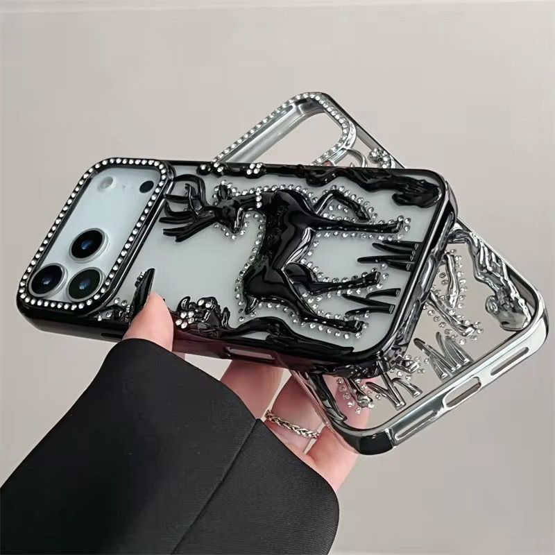 Elite Deer Parlak Taşlı Silikon Telefon Kılıfı Gümüş Renkli