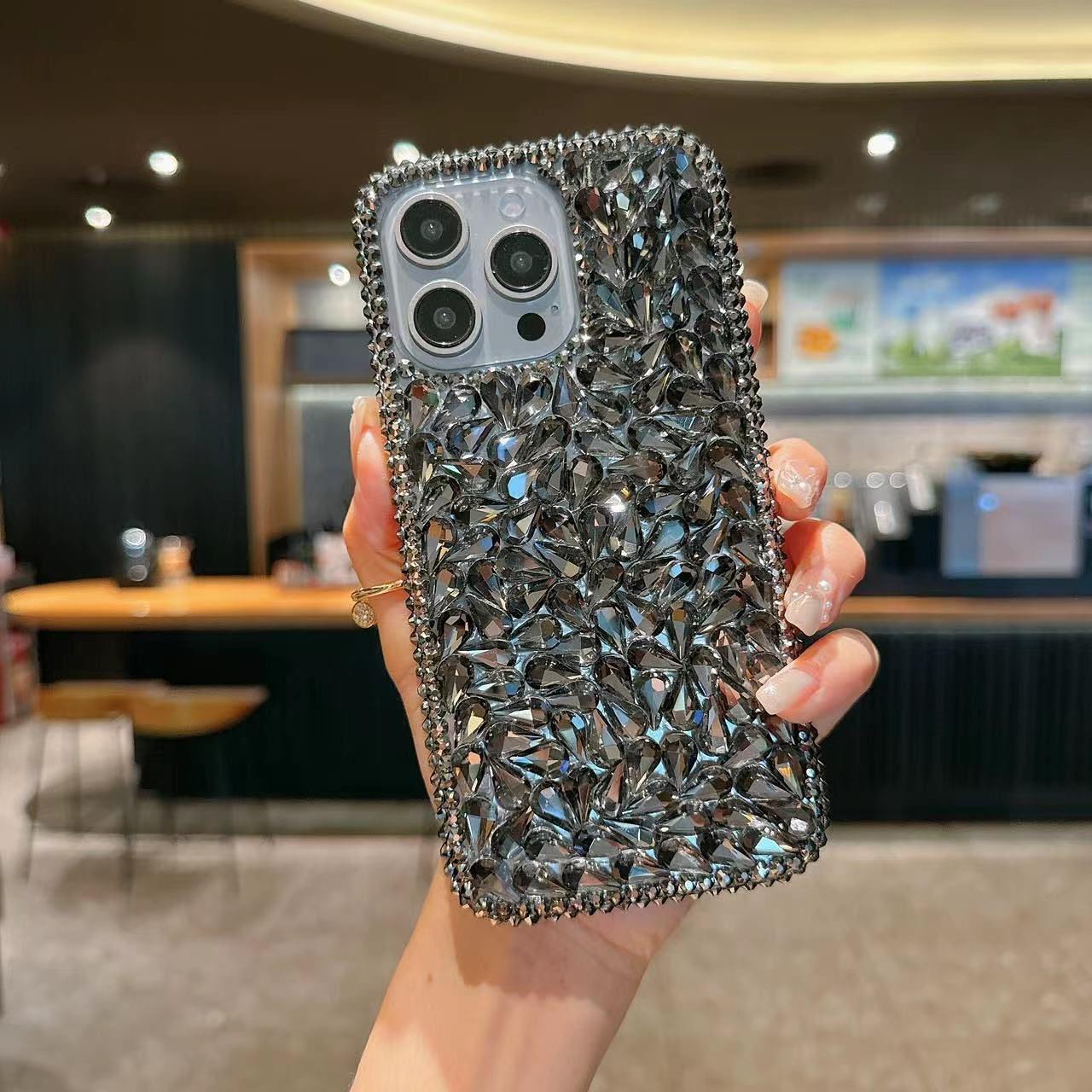 Full Orijinal Taşlı Exclusive Silikon Kenarlı Telefon Kılıfı Füme Renkli