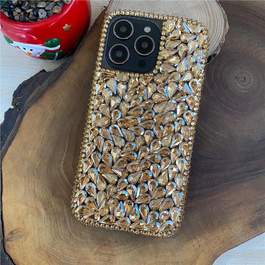 Full Orijinal Taşlı Exclusive Silikon Kenarlı Telefon Kılıfı Gold Renkli