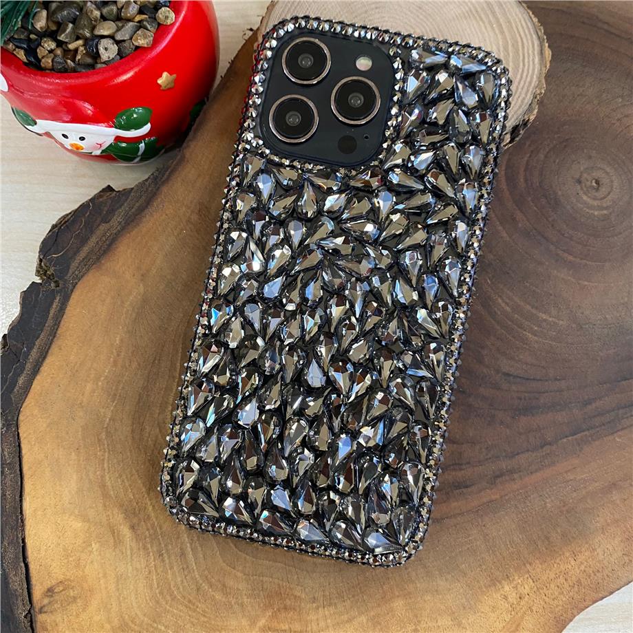Full Orijinal Taşlı Exclusive Silikon Kenarlı Telefon Kılıfı Füme Renkli