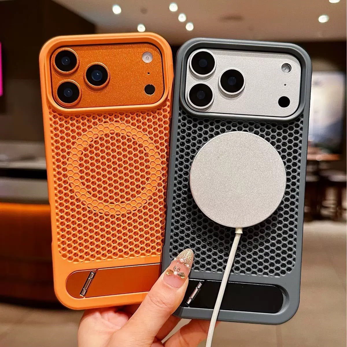 Honeycomb Petek Desenli Standlı Kılıf Turuncu Renkli