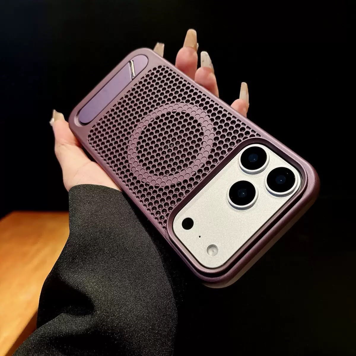 Honeycomb Petek Desenli Standlı Kılıf Bordo Renkli