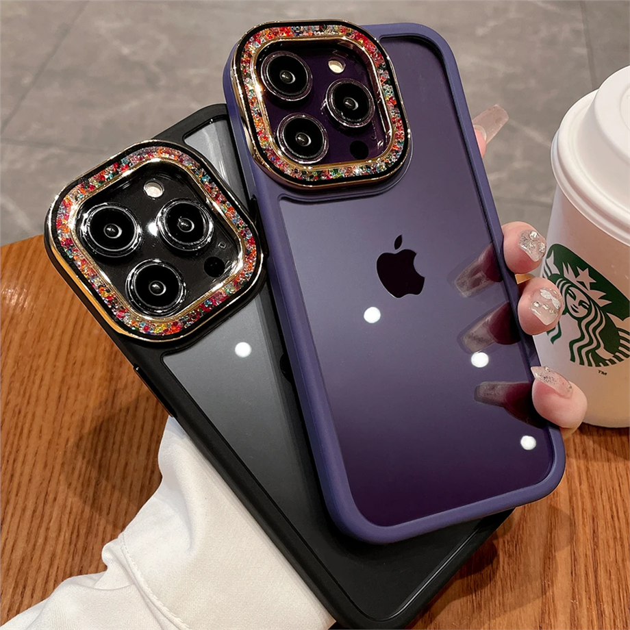 Kamerası Taşlı Arkası Camlı Metal Tuşlu Still Telefon Kılıf Mavi Renkli