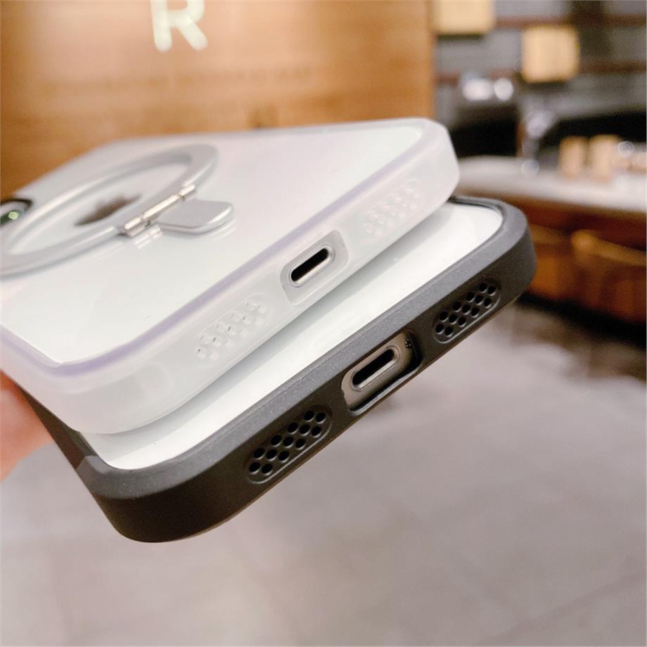 Krom Metal Tuşlu Standlı Magsafe Luxury Kılıf Koyu Mavi