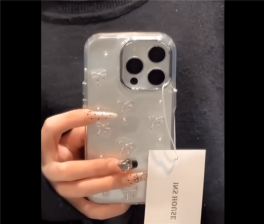 Kurdele Tasarımlı Şeffaf Simli Telefon Kılıfı