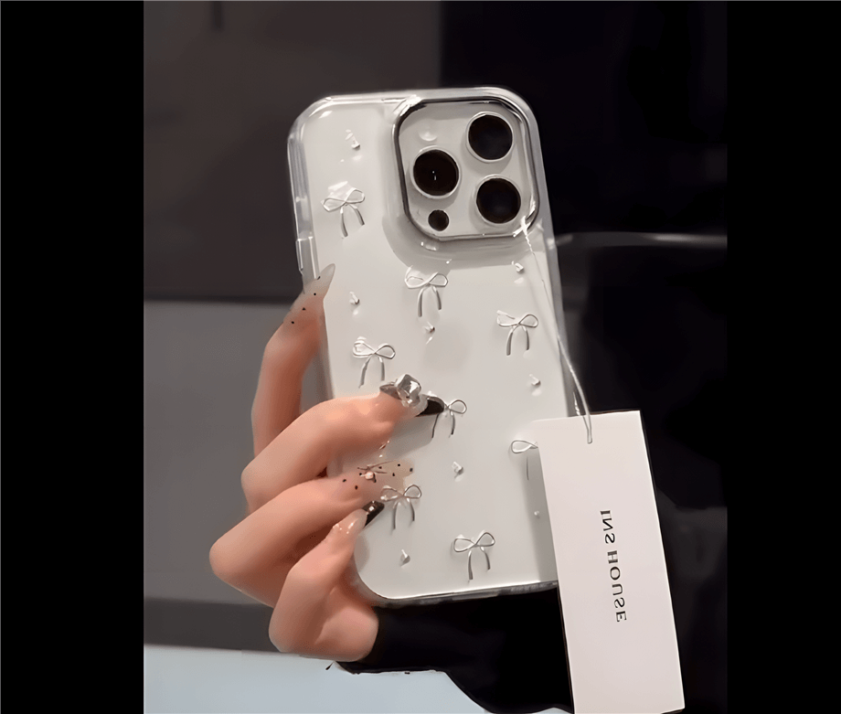 Kurdele Tasarımlı Şeffaf Simli Telefon Kılıfı