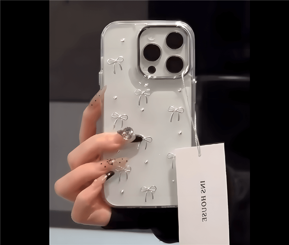 Kurdele Tasarımlı Şeffaf Simli Telefon Kılıfı