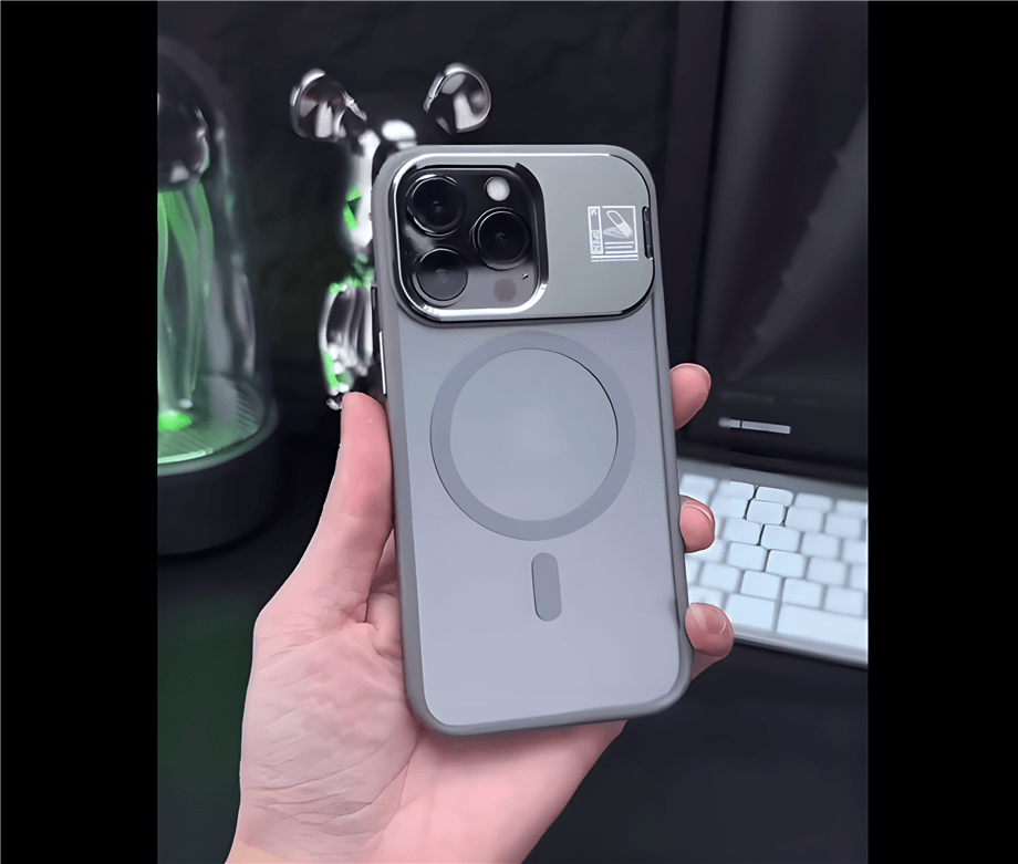 Lens Korumalı Ayarlanabilir Standlı Magsafe Metal Tuşlu Telefon Kılıfı