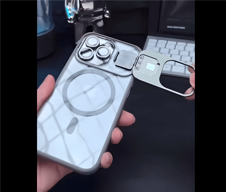 Lens Korumalı Ayarlanabilir Standlı Magsafe Metal Tuşlu Telefon Kılıfı