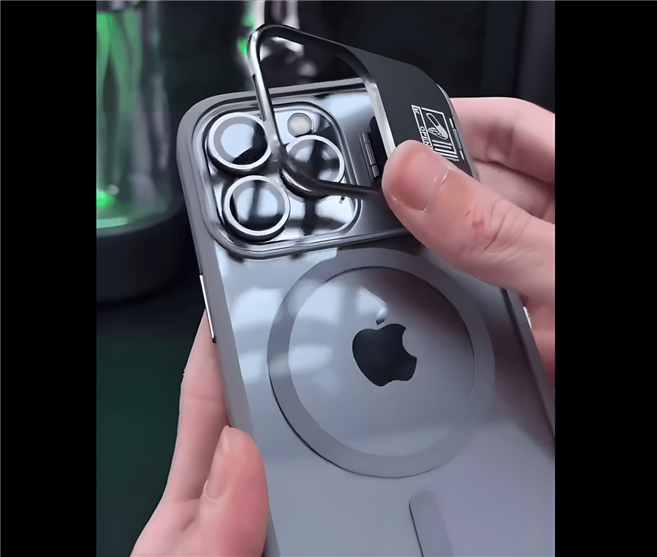 Lens Korumalı Ayarlanabilir Standlı Magsafe Metal Tuşlu Telefon Kılıfı