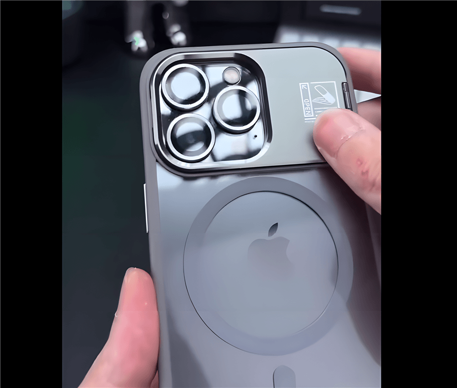 Lens Korumalı Ayarlanabilir Standlı Magsafe Metal Tuşlu Telefon Kılıfı