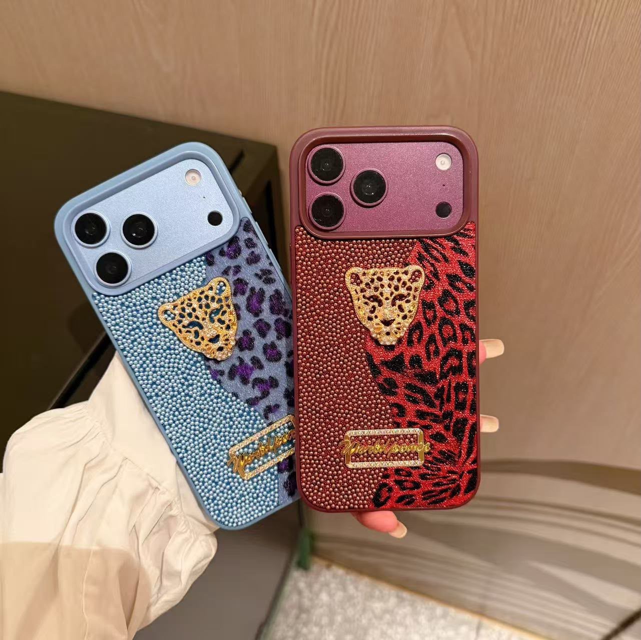 Luxury Leopar İnci Motifli Kılıf Kahve Renkli