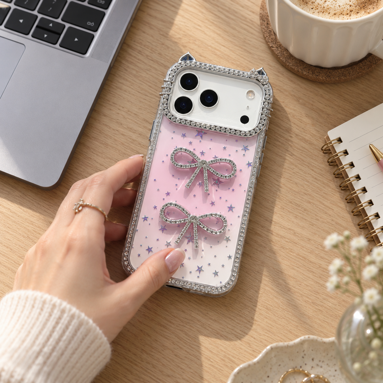 Luxury Simli Fiyonklu MagSafe Özellikli Kılıf Sarı Renkli