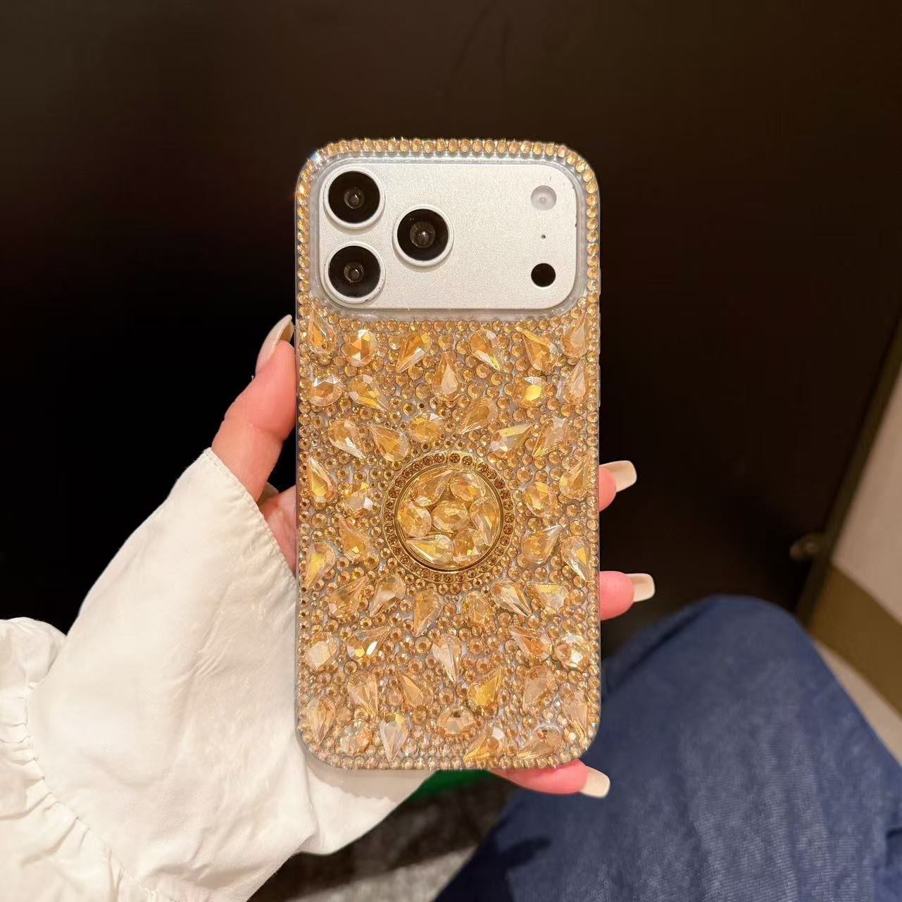 Luxury Yüzüklü Full Taşlı Kılıf Gold Renkli
