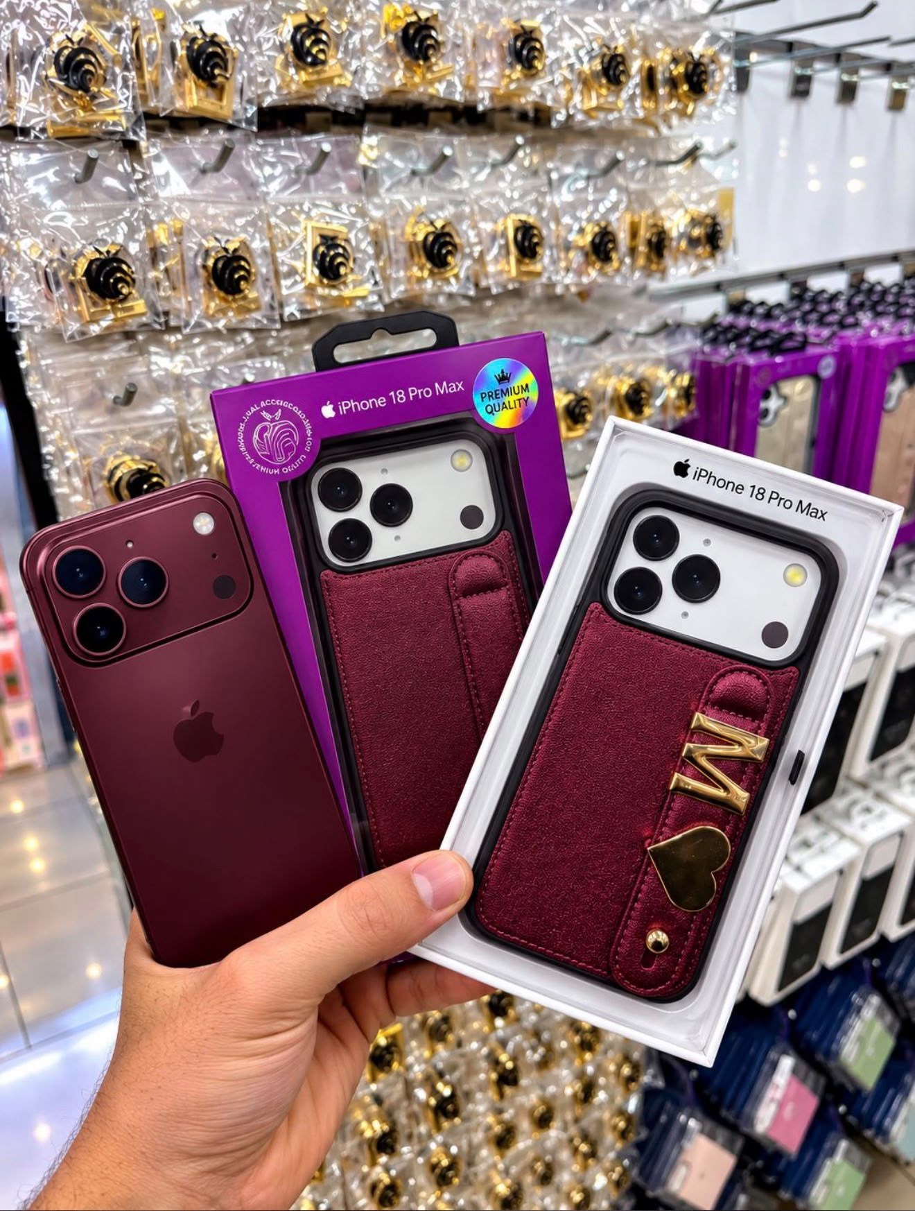 Madamcase Kişiye Özel El Geçmeli Premium Bordo Renk Telefon Kılıfı ve 2 adet metal aksesuar (harf veya sembol) 