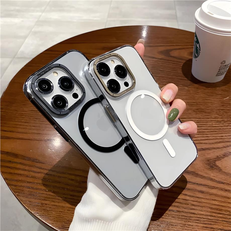 Metal Tuşlu Metal Çerçeveli Sararmayan Magsafe Telefon Kılıfı Mavi Renkli
