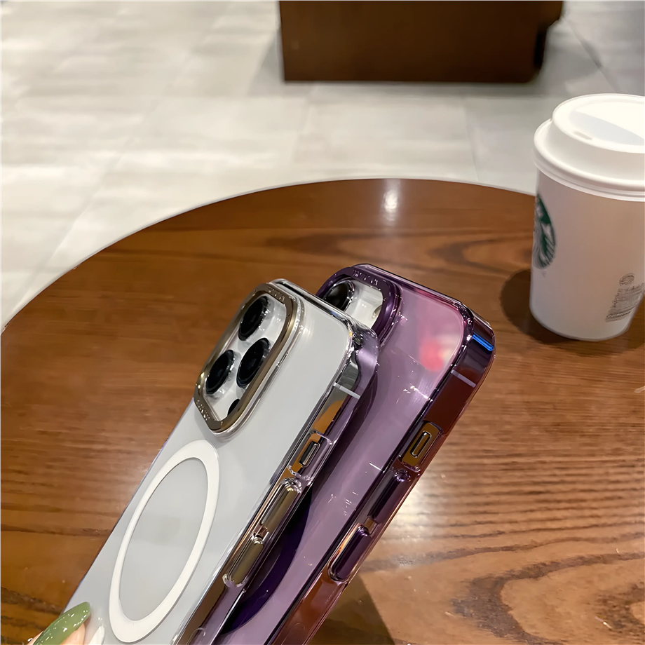 Metal Tuşlu Metal Çerçeveli Sararmayan Magsafe Telefon Kılıfı Mavi Renkli