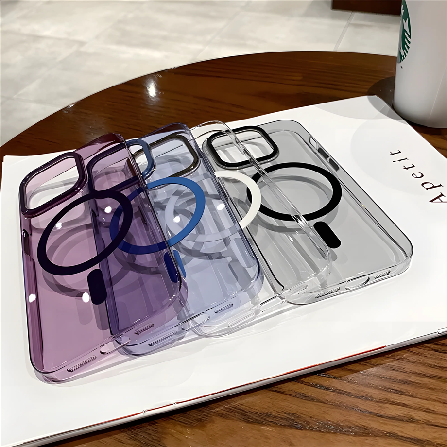 Metal Tuşlu Metal Çerçeveli Sararmayan Magsafe Telefon Kılıfı Mavi Renkli