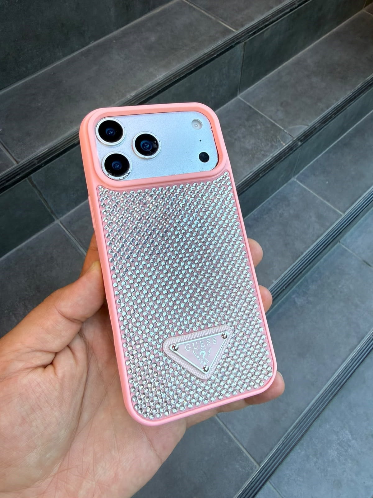 PRD Taşlı Luxury iPhone Kılıfı Pembe Renkli