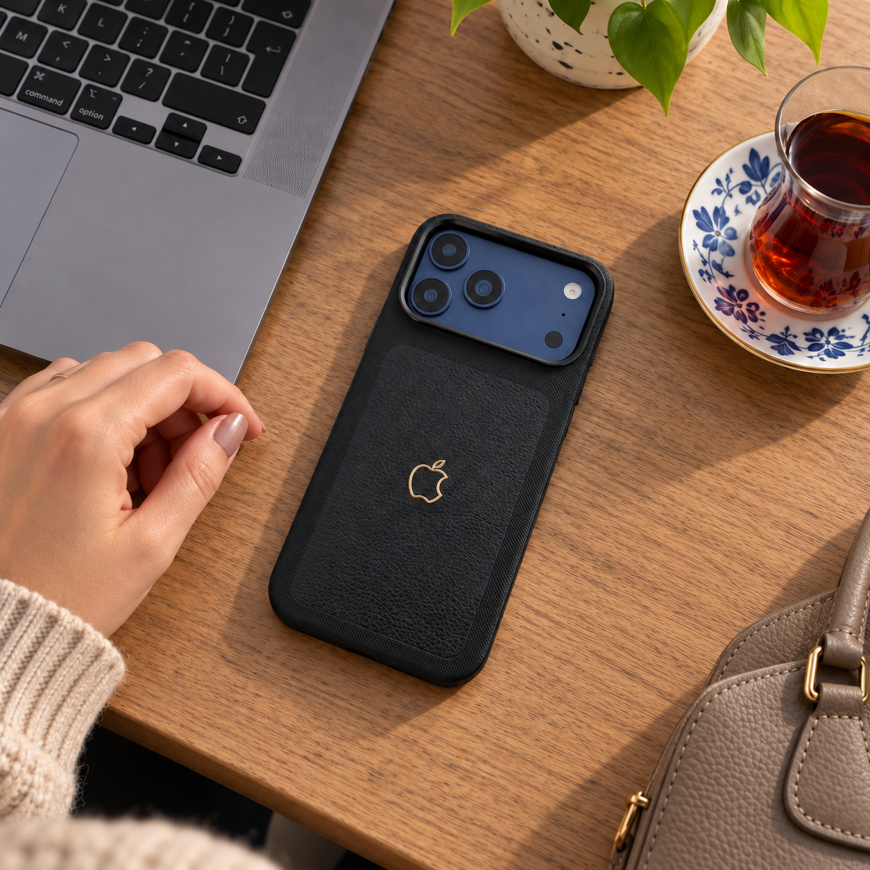 Prestige Duo Magsafe Özellikli Deri Dokulu Kılıf Siyah Renkli
