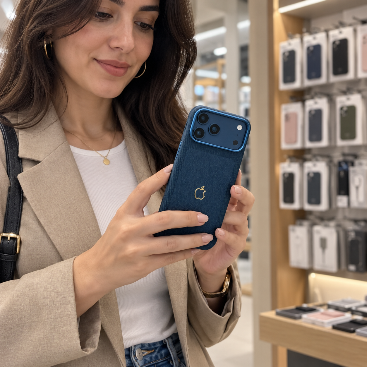 Prestige Duo Magsafe Özellikli Deri Dokulu Kılıf Lacivert Renkli