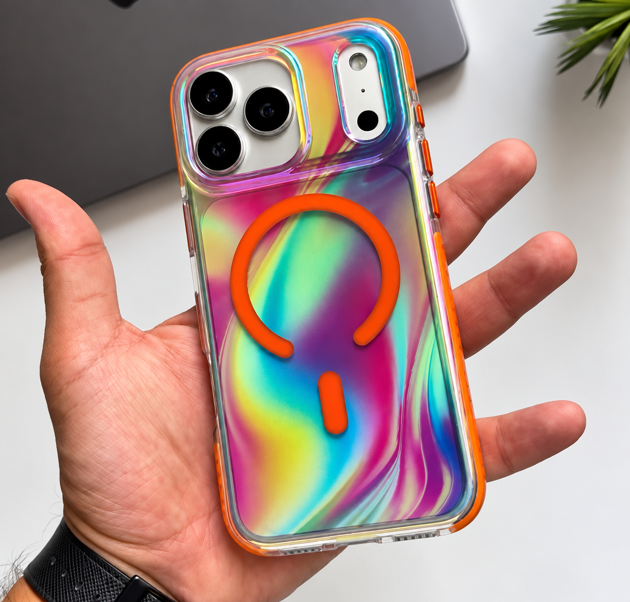 Puloka Luxury Hologramlı Magsafe Özellikli Kılıf Turuncu Renkli