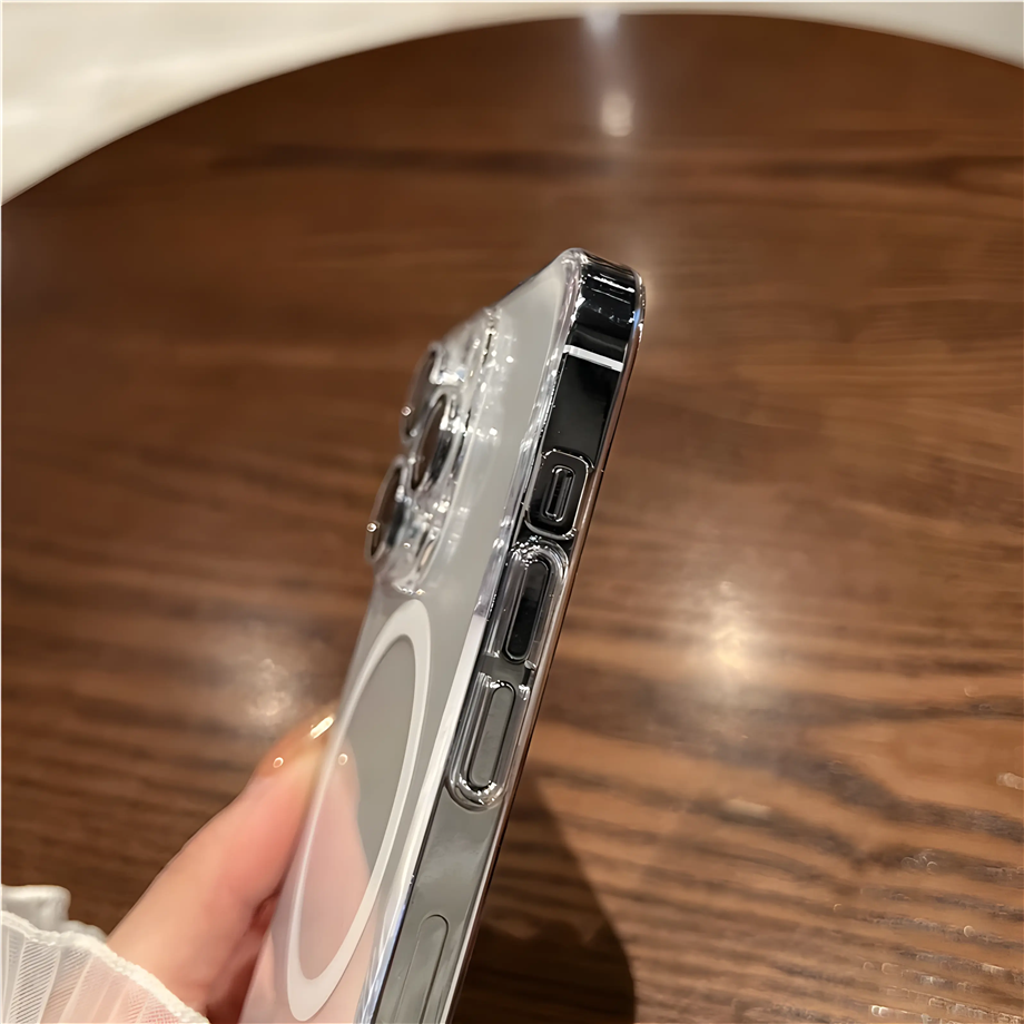 Sararmayan Parlak Sert Mika Magsafe Telefon Kılıfı Gümüş Renkli