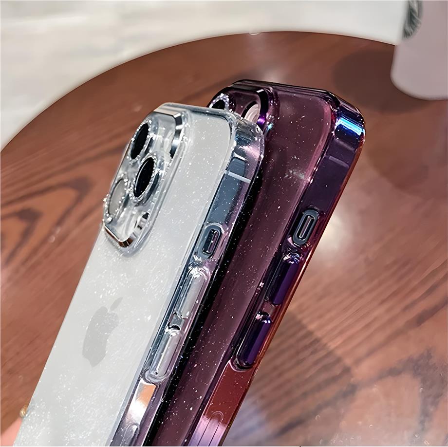 Simli Kamera ve Lens Korumalı Sararmaz Sert Mika Telefon Kılıfı Mor Renkli