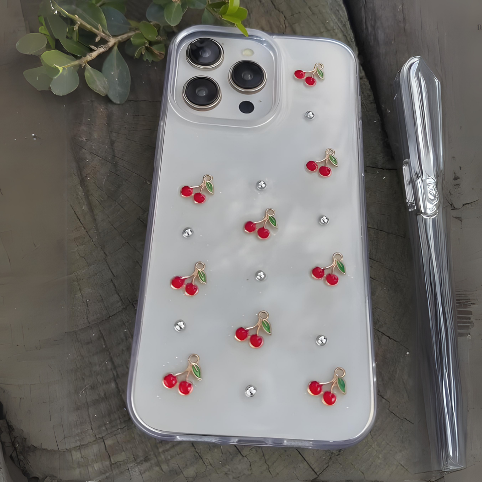 Simli Şeffaf Luxury Silikon Telefon Kılıfı Çilek Tasarımlı