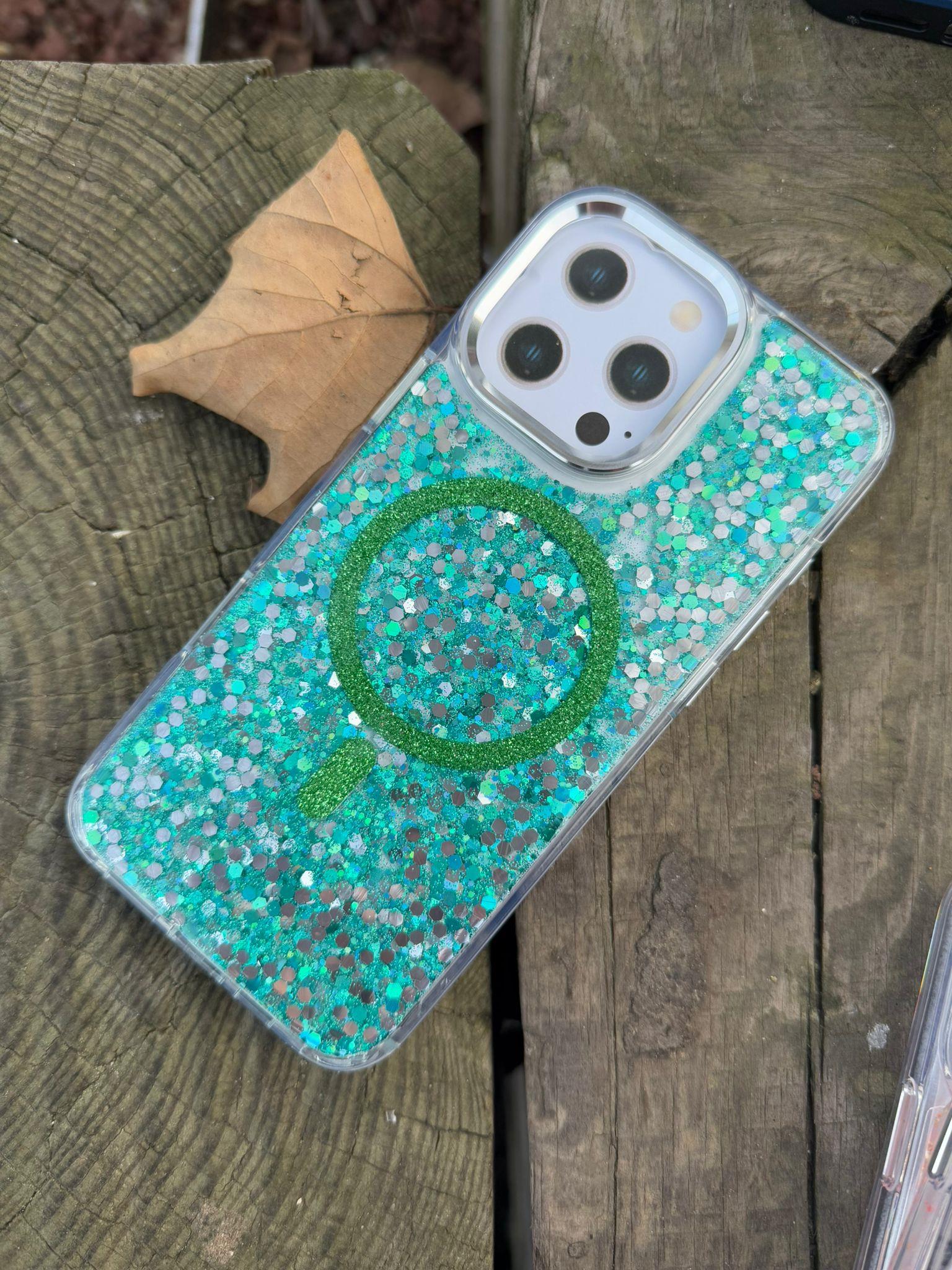 Starlight Glitter Simli Magsafe Telefon Kılıfı Yeşil Renkli