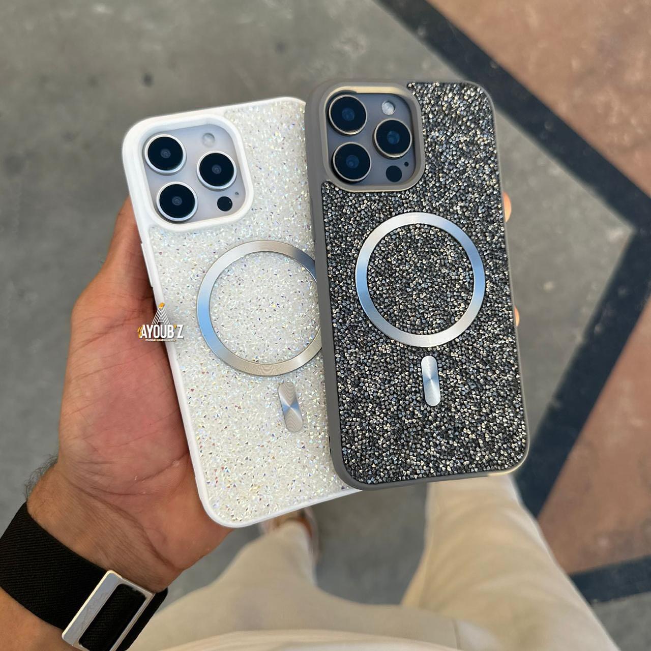 Swa Luxury Taşlı Magsafe Telefon Kılıfı Beyaz Renkli