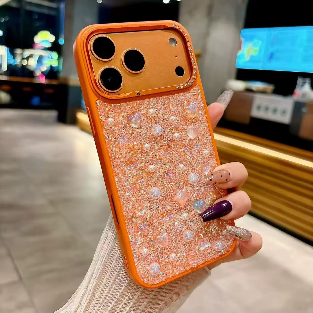Taşlı Motifli Elegance Kılıf Turuncu Renkli