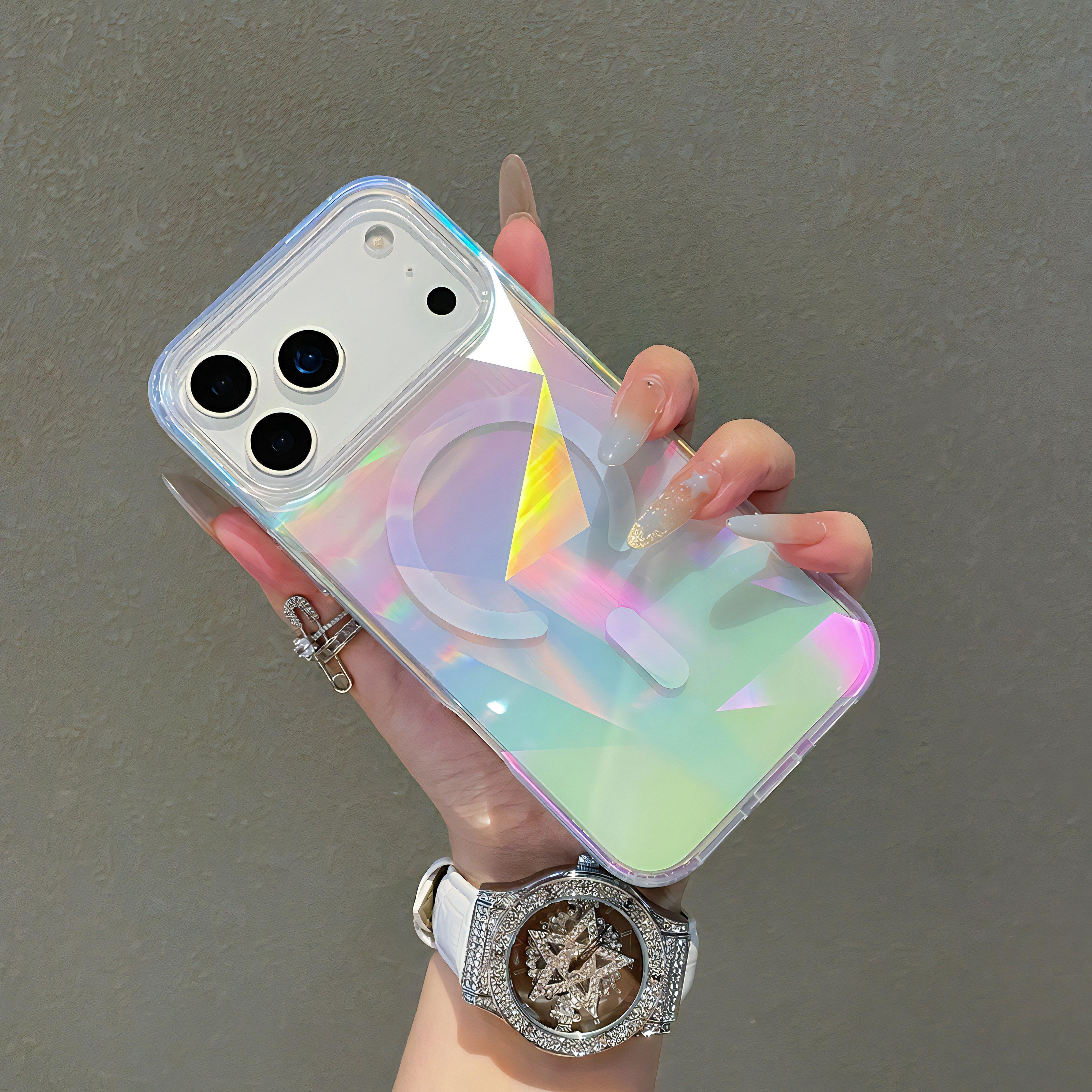 Ultra Clear Lazer Rhombus Manyetik Kablosuz Şarj Kılıfı (PC + TPU)