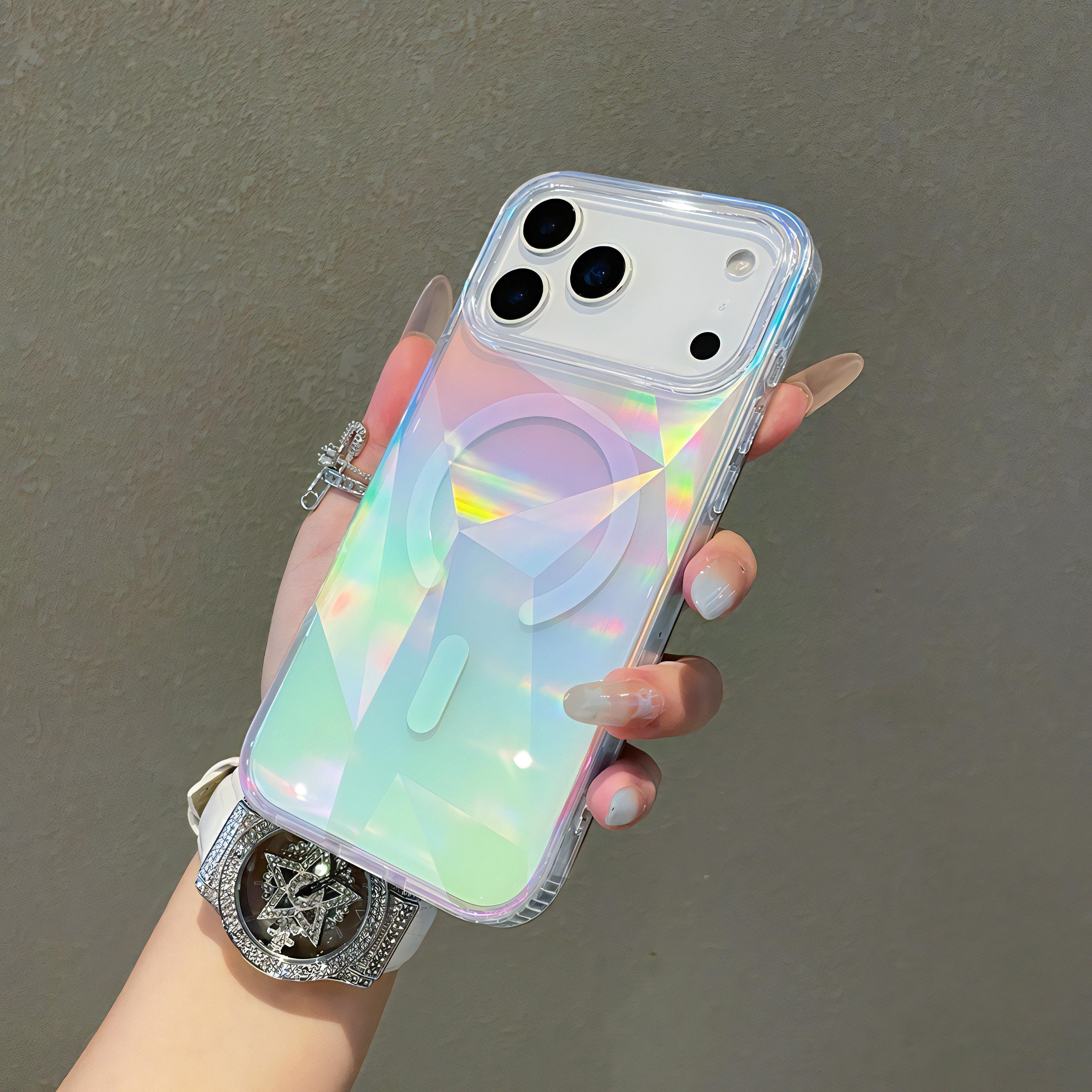 Ultra Clear Lazer Rhombus Manyetik Kablosuz Şarj Kılıfı (PC + TPU)